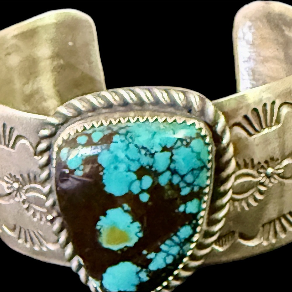 New Authentic‎ Sterling Turquoise Navajo Signed Cuff Bracelet